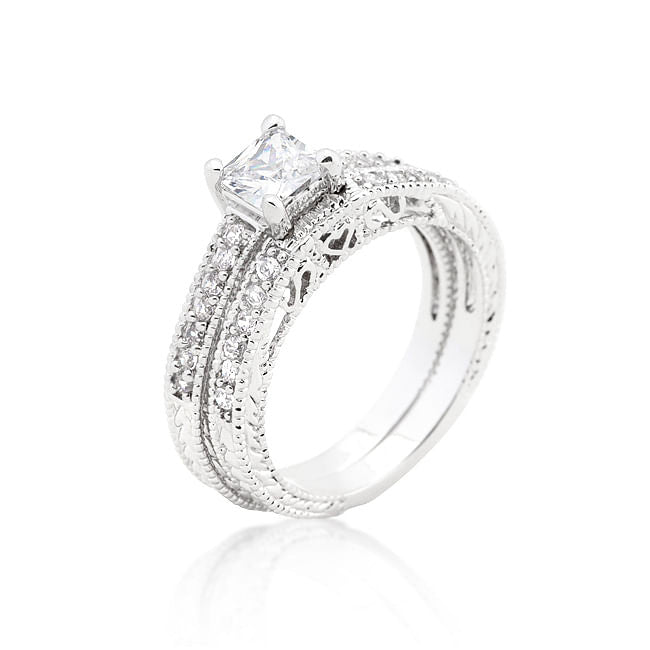Princess Cut Filigree Bridal Ring Set-0