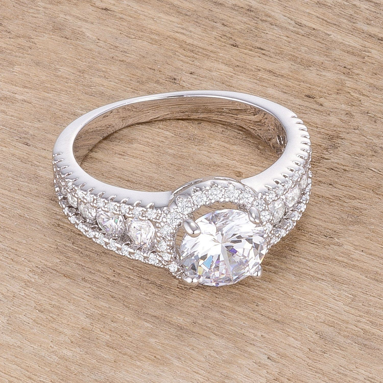2.1Ct Rhodium Plated Solitaire Engagement Halo Ring-0