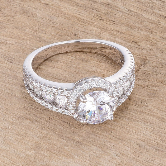 2.1Ct Rhodium Plated Solitaire Engagement Halo Ring-0