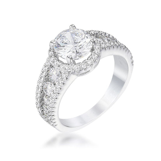 2.1Ct Rhodium Plated Solitaire Engagement Halo Ring-1