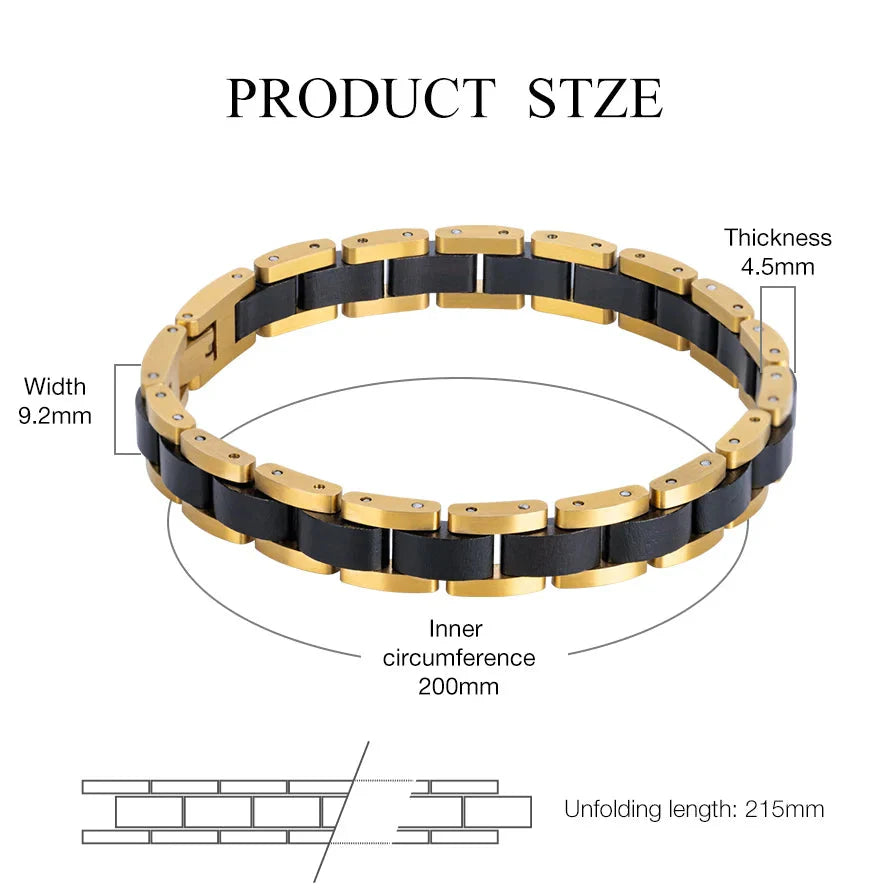 Wooden Men's Link Bracelet Fashion Stainless Steel Charm Man Bracelets-21