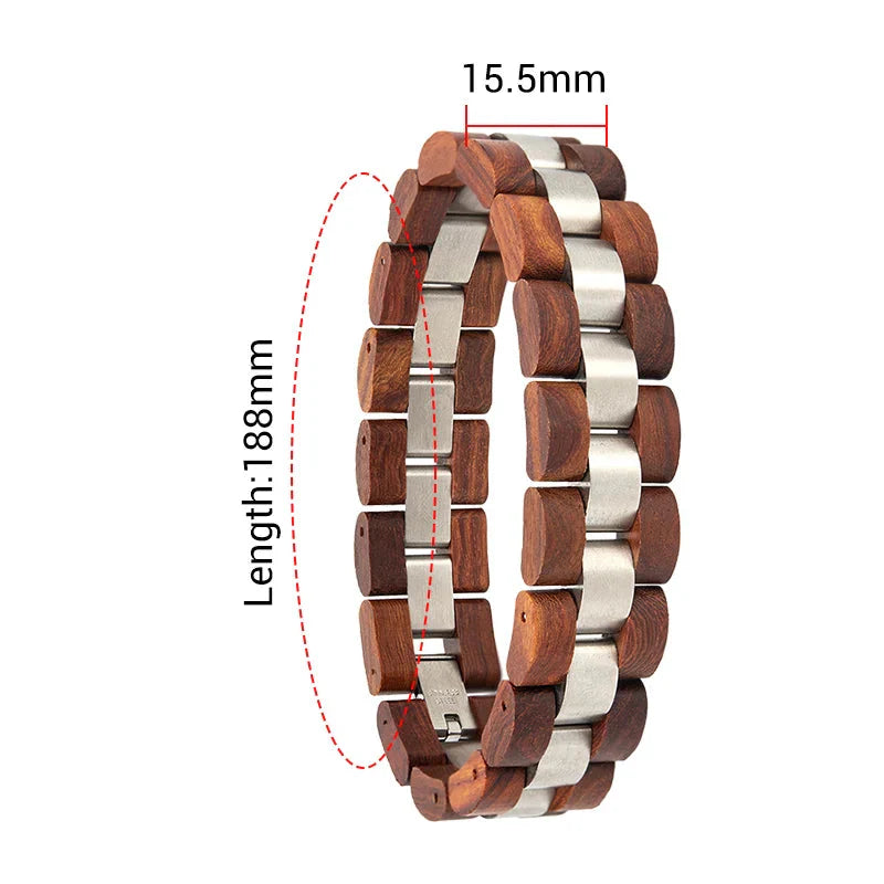 Wooden Men's Link Bracelet Fashion Stainless Steel Charm Man Bracelets-7