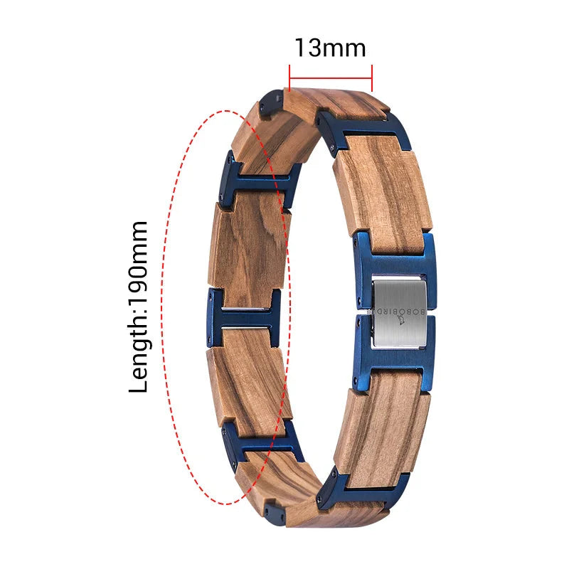 Wooden Men's Link Bracelet Fashion Stainless Steel Charm Man Bracelets-17