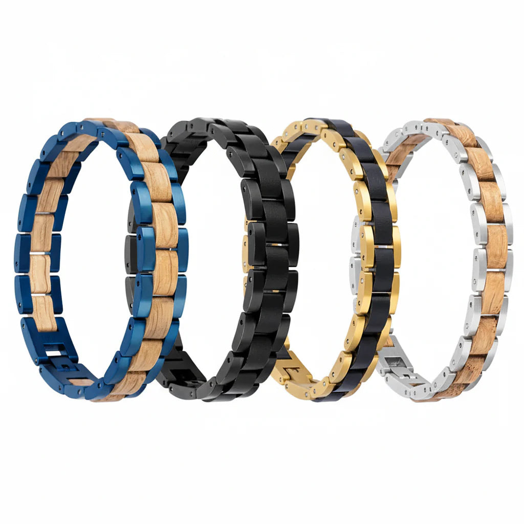 Wooden Men's Link Bracelet Fashion Stainless Steel Charm Man Bracelets-0