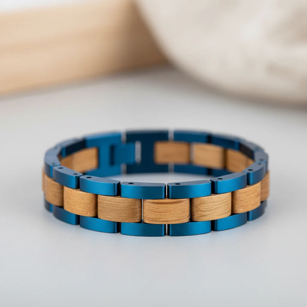 Wooden Men's Link Bracelet Fashion Stainless Steel Charm Man Bracelets-1