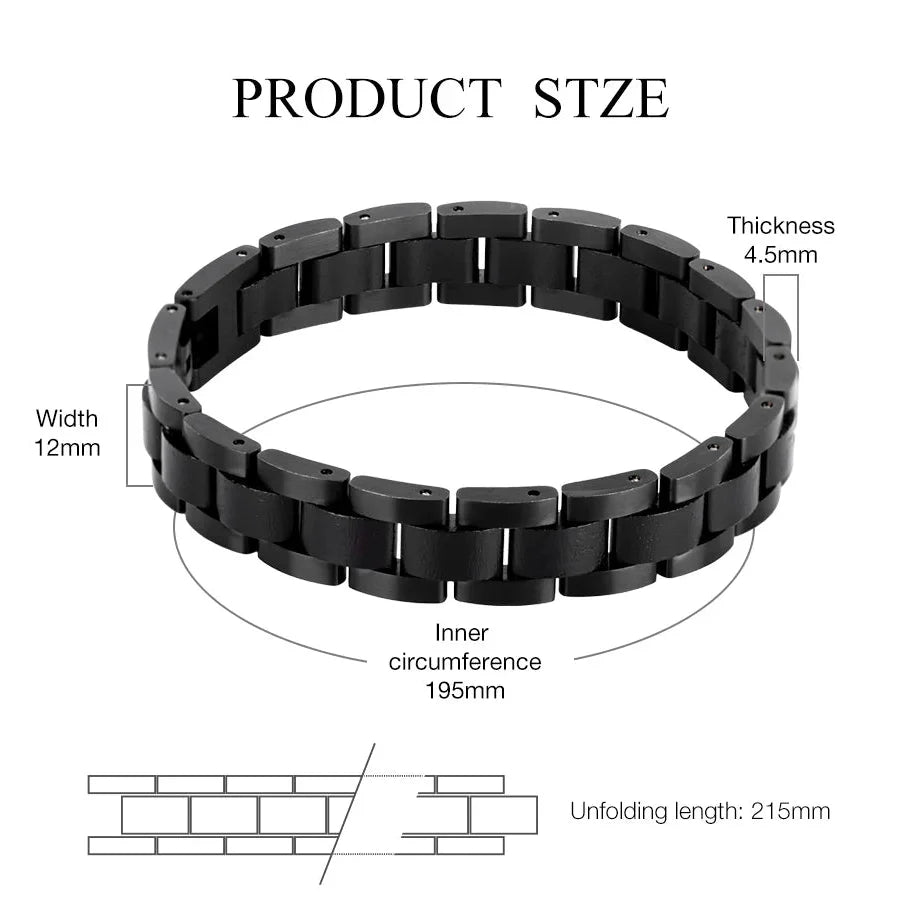 Wooden Men's Link Bracelet Fashion Stainless Steel Charm Man Bracelets-18