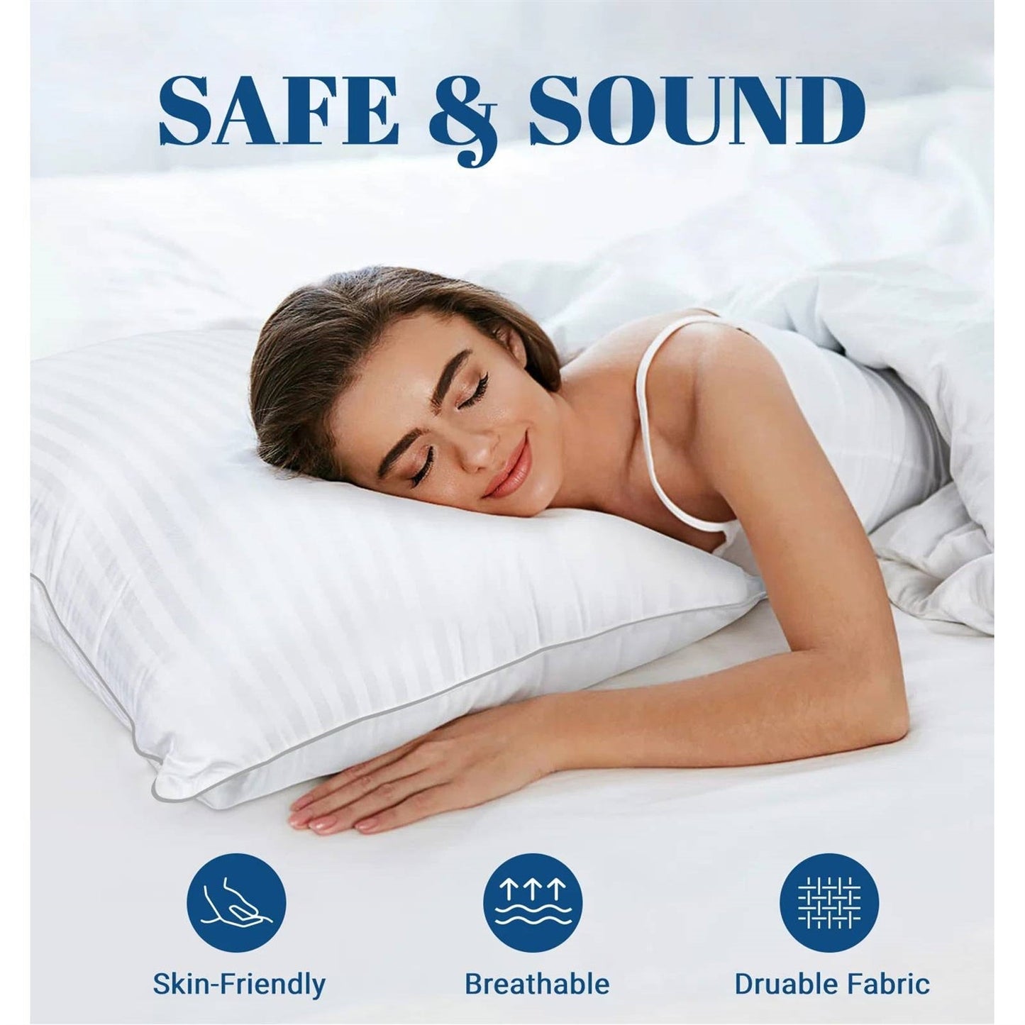 Set of 2 Machine Washable Down Alternative Bed Pillow with Cotton Cover - Queen-2