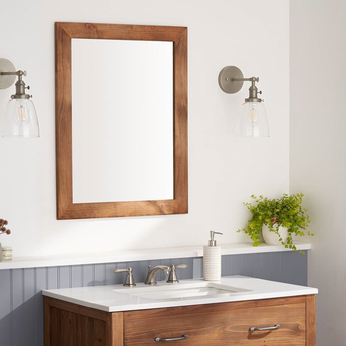 Set of 2 Modern Farmhouse Mirror Set Distressed Brown Wood Frame 31 x 24 inch-4