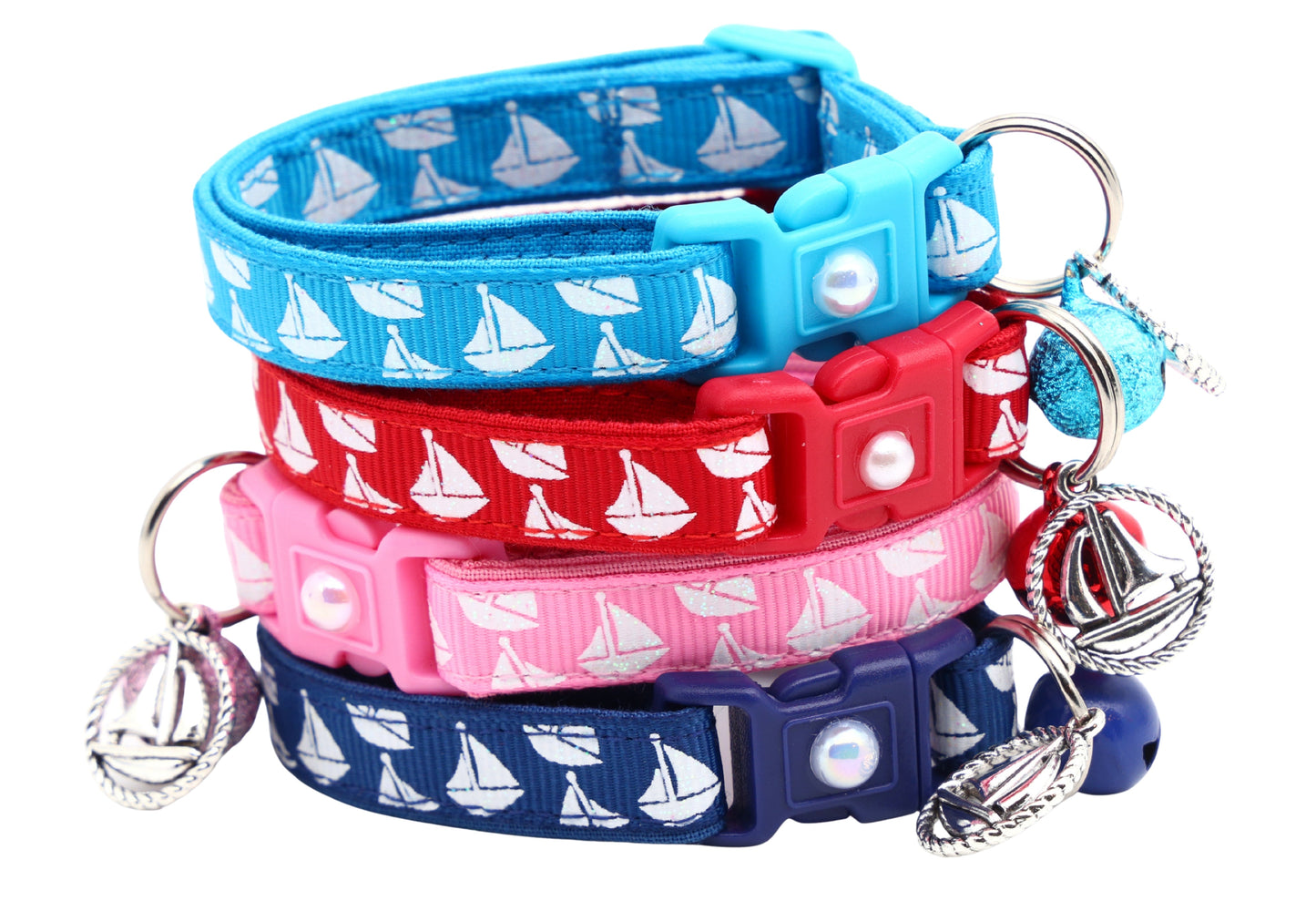 Sailboats on Red Breakaway Cat Collar
