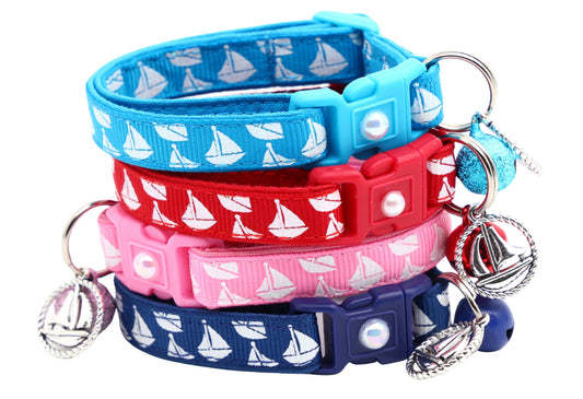 Sailboats on Red Breakaway Cat Collar