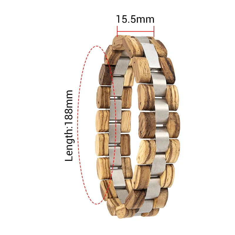 Wooden Men's Link Bracelet Fashion Stainless Steel Charm Man Bracelets-8