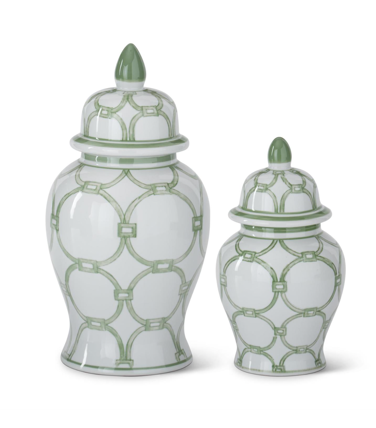 Set of 2 Green & White Ceramic Ginger Jars-0