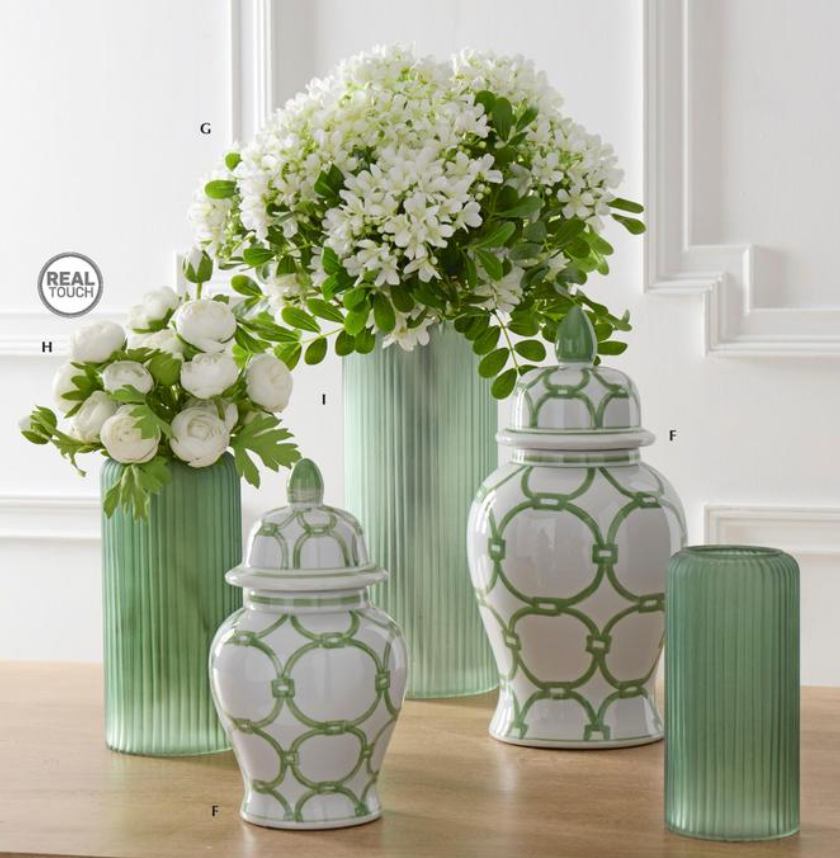 Set of 2 Green & White Ceramic Ginger Jars-1