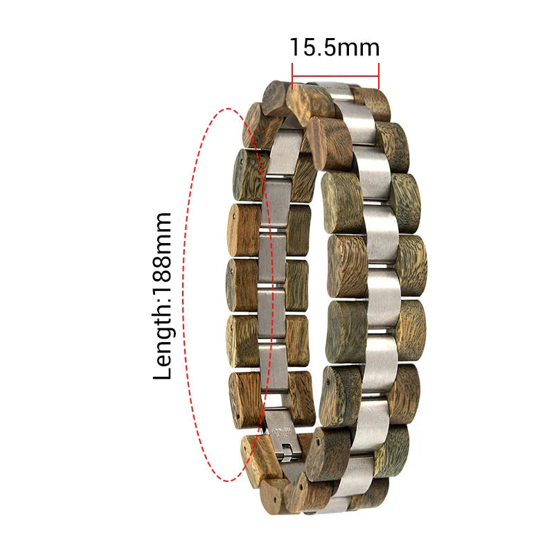 Wooden Men's Link Bracelet Fashion Stainless Steel Charm Man Bracelets-9