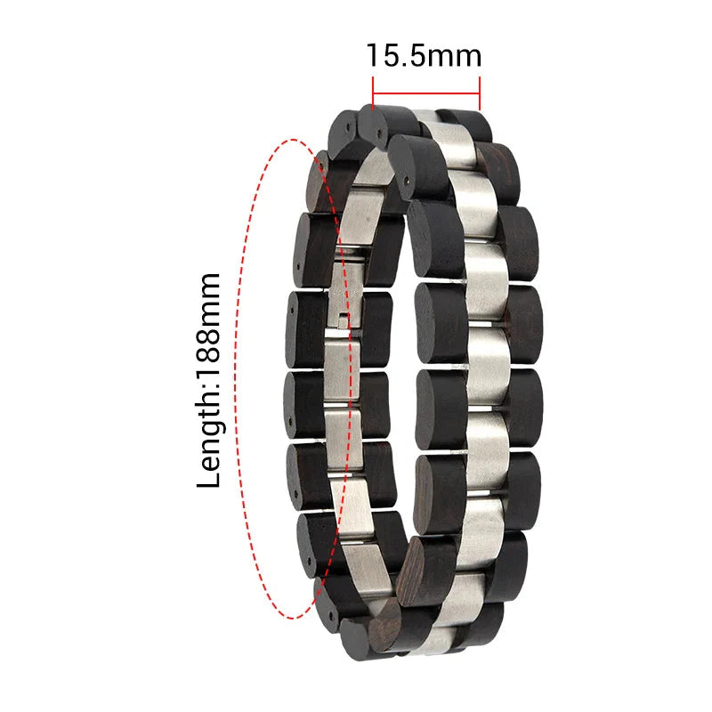 Wooden Men's Link Bracelet Fashion Stainless Steel Charm Man Bracelets-6