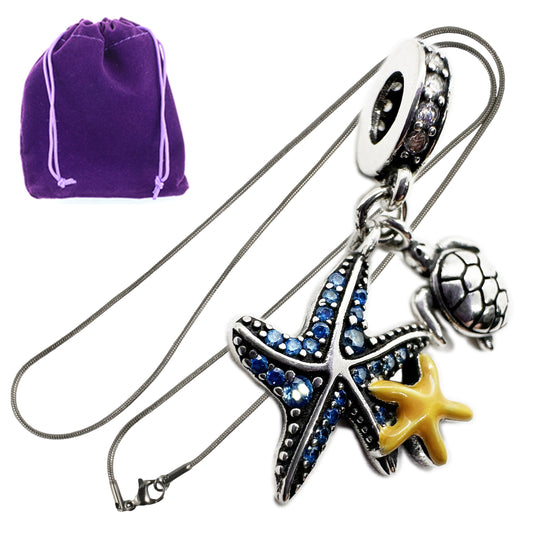 Starfish Necklace - Elegant Ocean Jewelry for Women Turtle Necklace Stainless - Steel Snake Chain with Metal Alloy Starfish Charm - Perfect Starfish Decor Accessory-0