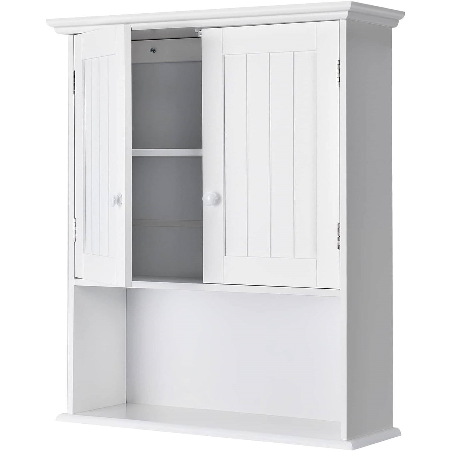 Bathroom Wall Mount Medicine Cabinet with Open Storage Shelf in White-1