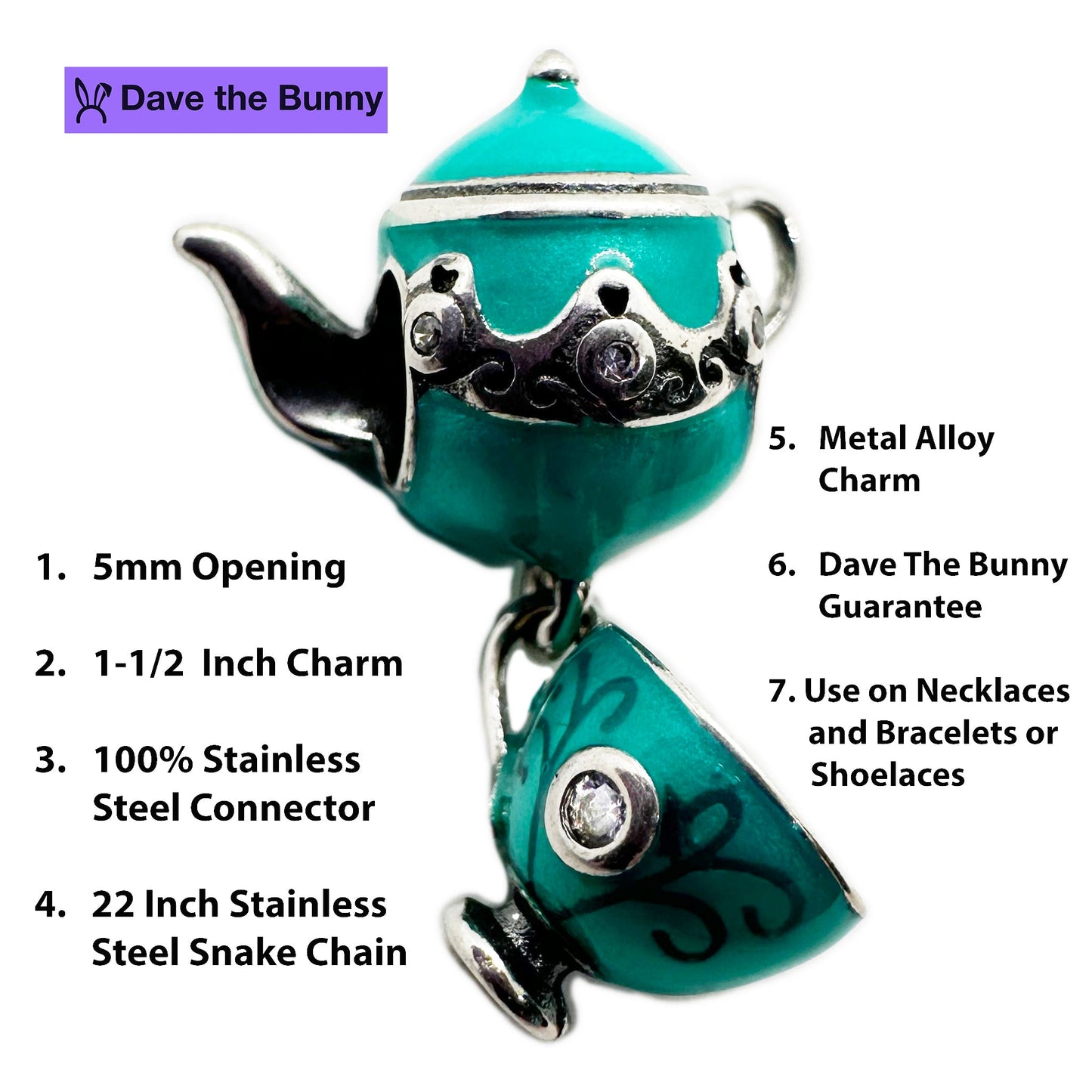 Tea Party Favors for Women - Elegant Stainless Steel Snake Chain with Metal Alloy Charm - Ideal Tea Party Favors, Thoughtful Tea Gifts for Tea Lovers, and Unique Tea Gift Options for Special Occasions-1