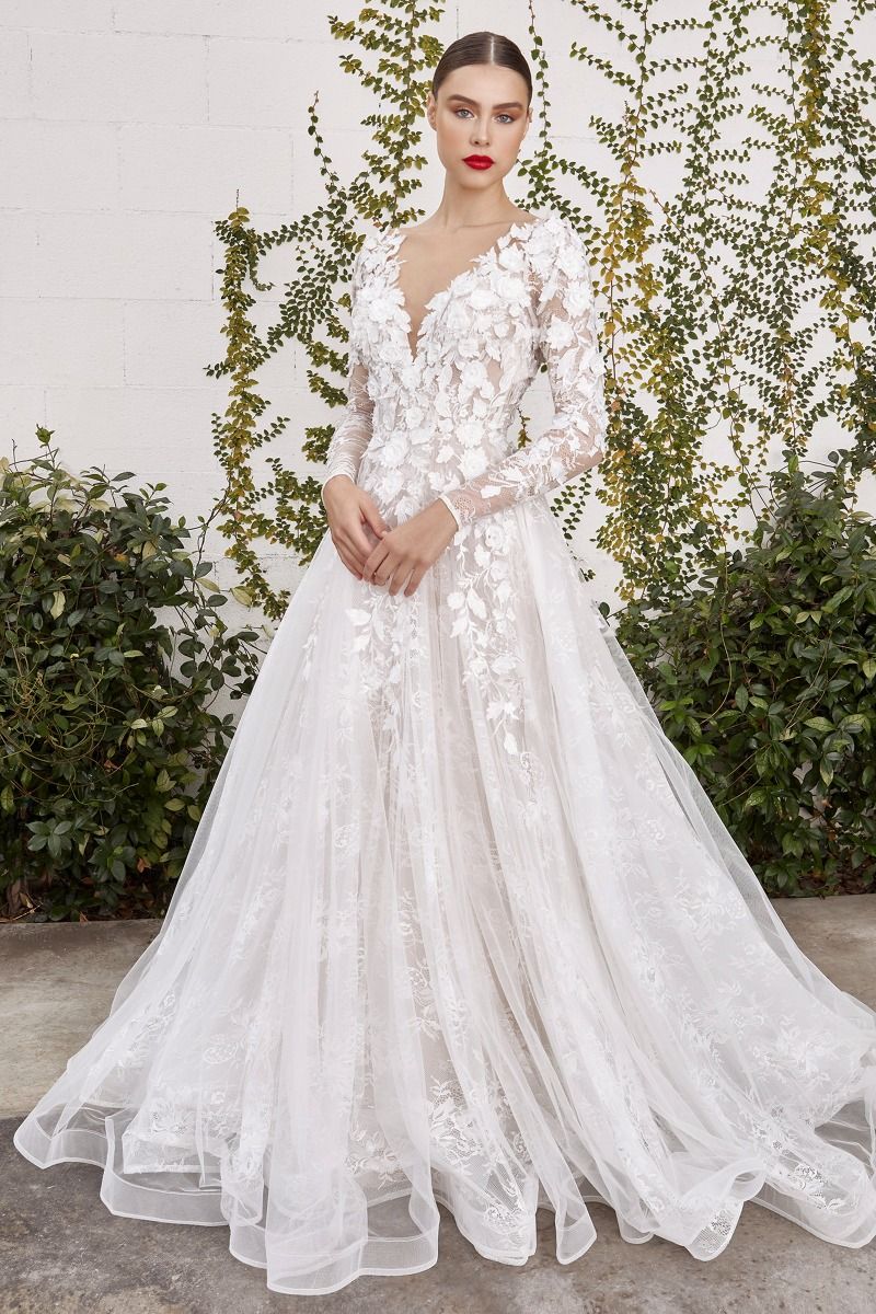 Yvaine 3D Floral Long Slv Wedding Gown For Curve-0