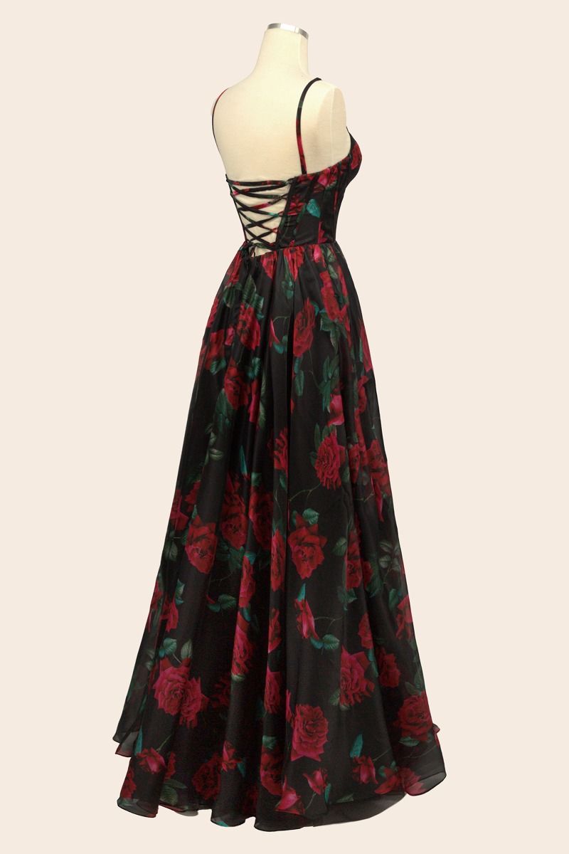 Rose Print Organza Gown