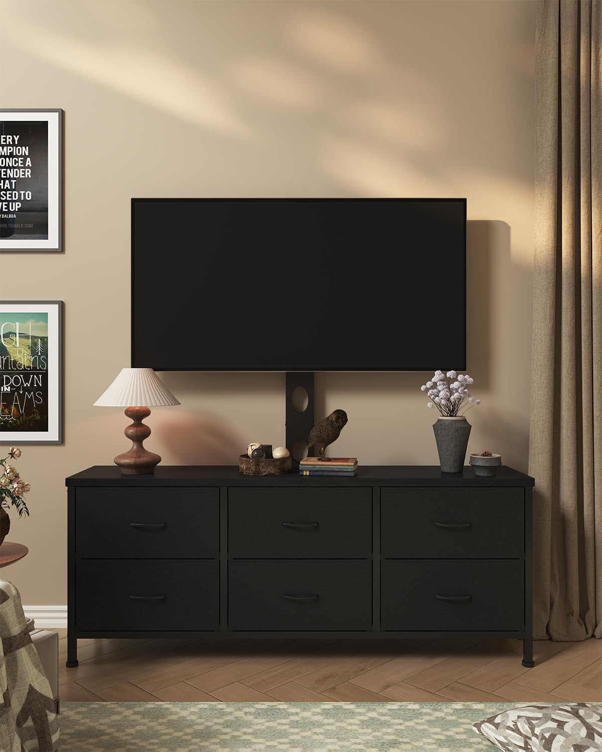 Black TV Entertainment Stand With Adjustable Mount-2