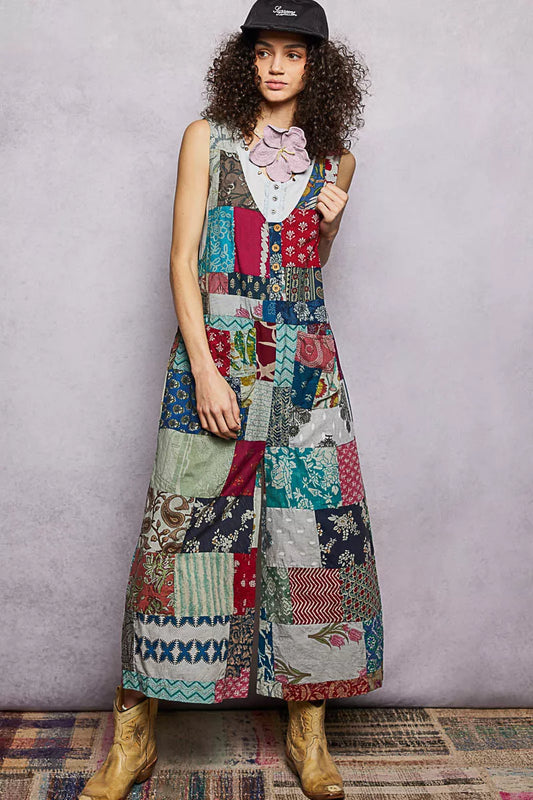 POL Sleeveless Patchwork Wide Leg Jumpsuit-0