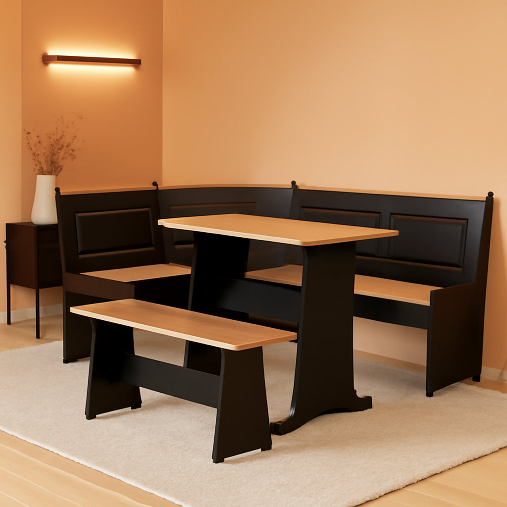 Black Pecan Five Seat Dining Set With Storage Benches-0