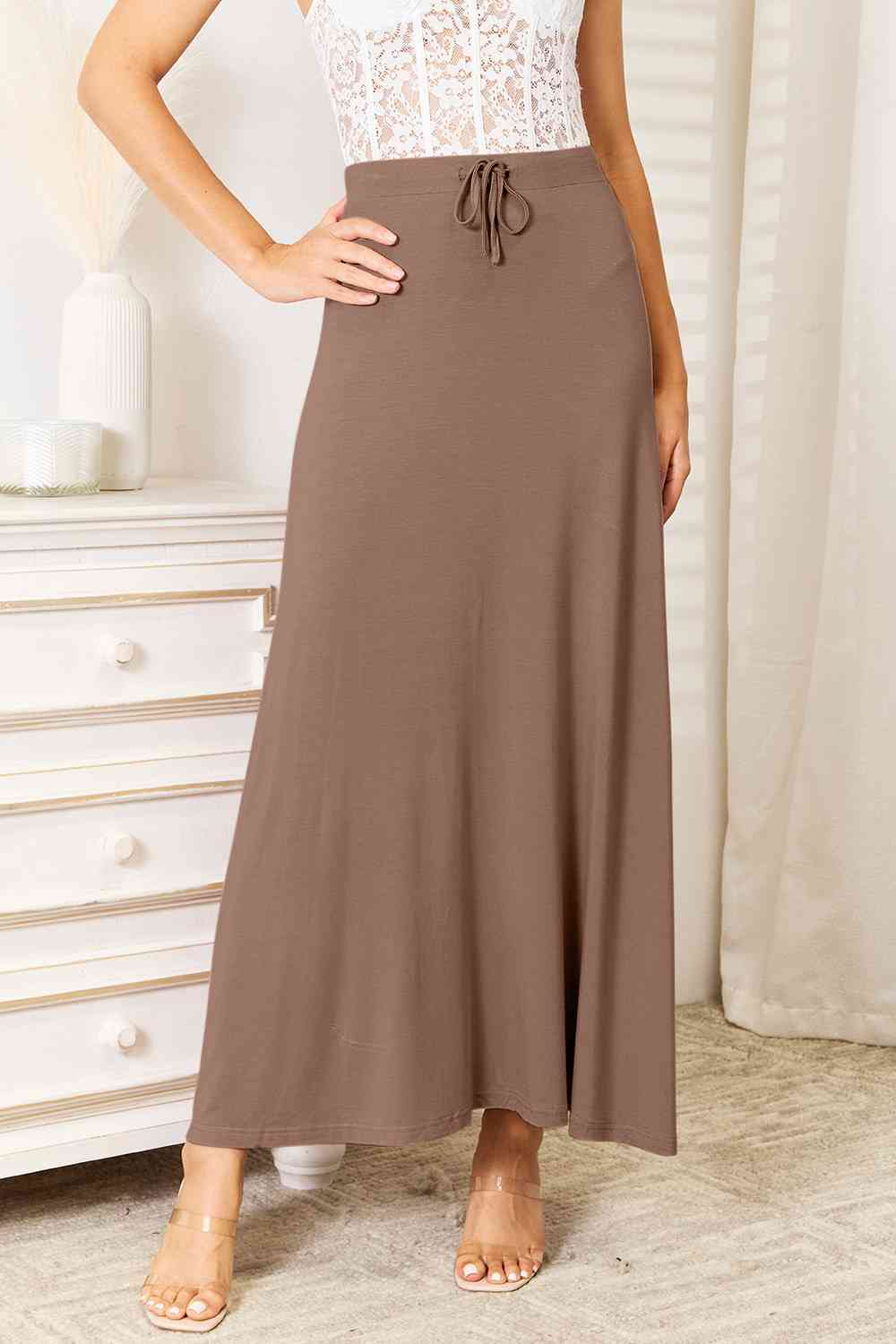 Soft Rayon Drawstring Maxi Skirt | Extended Sizes