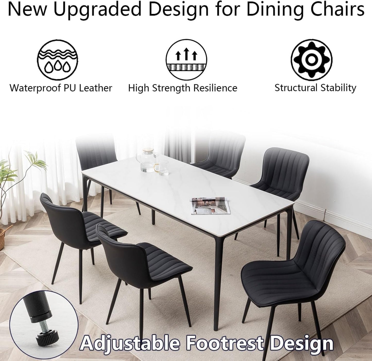 Black Leather Upholstered Dining Chairs Metal Legs-3