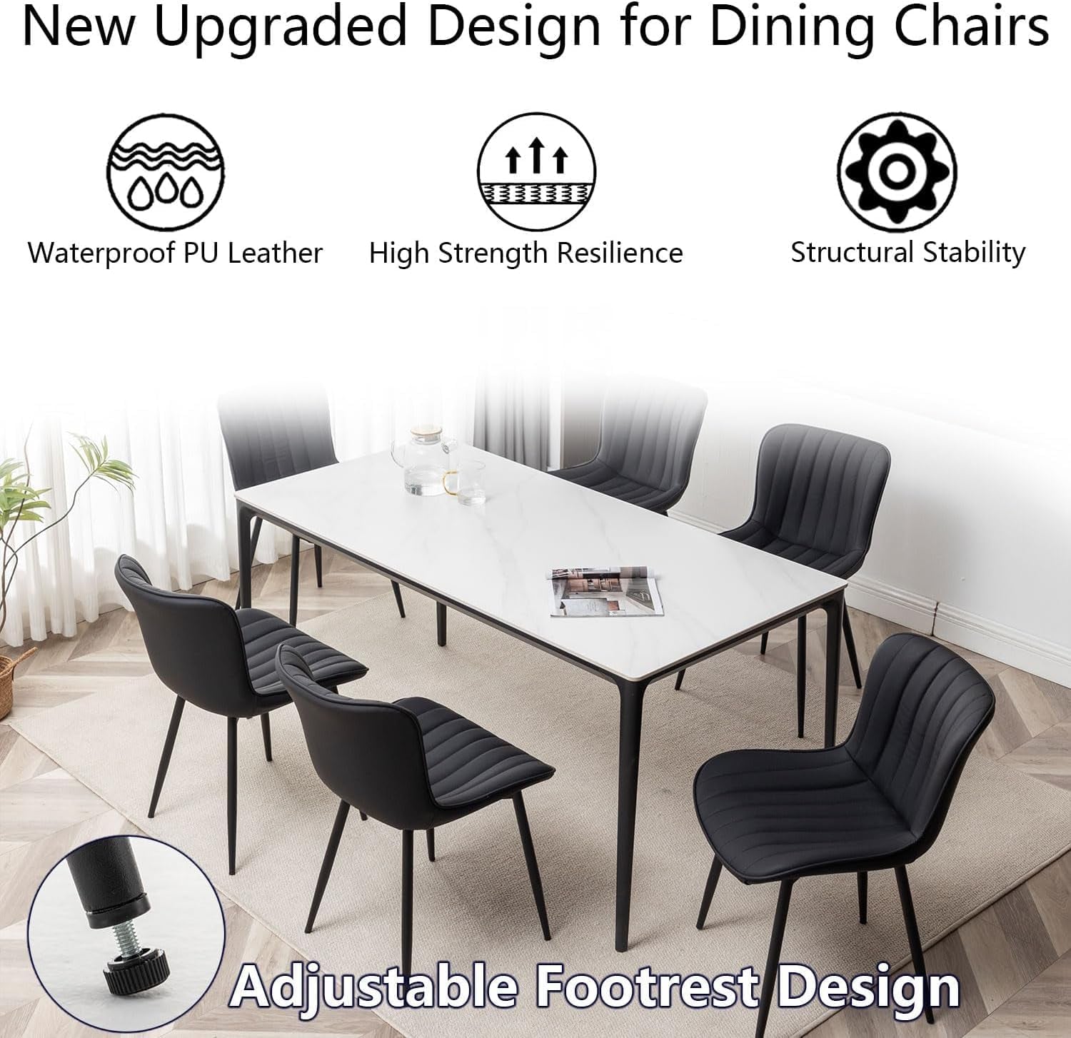 Black Leather Upholstered Dining Chairs Metal Legs-3