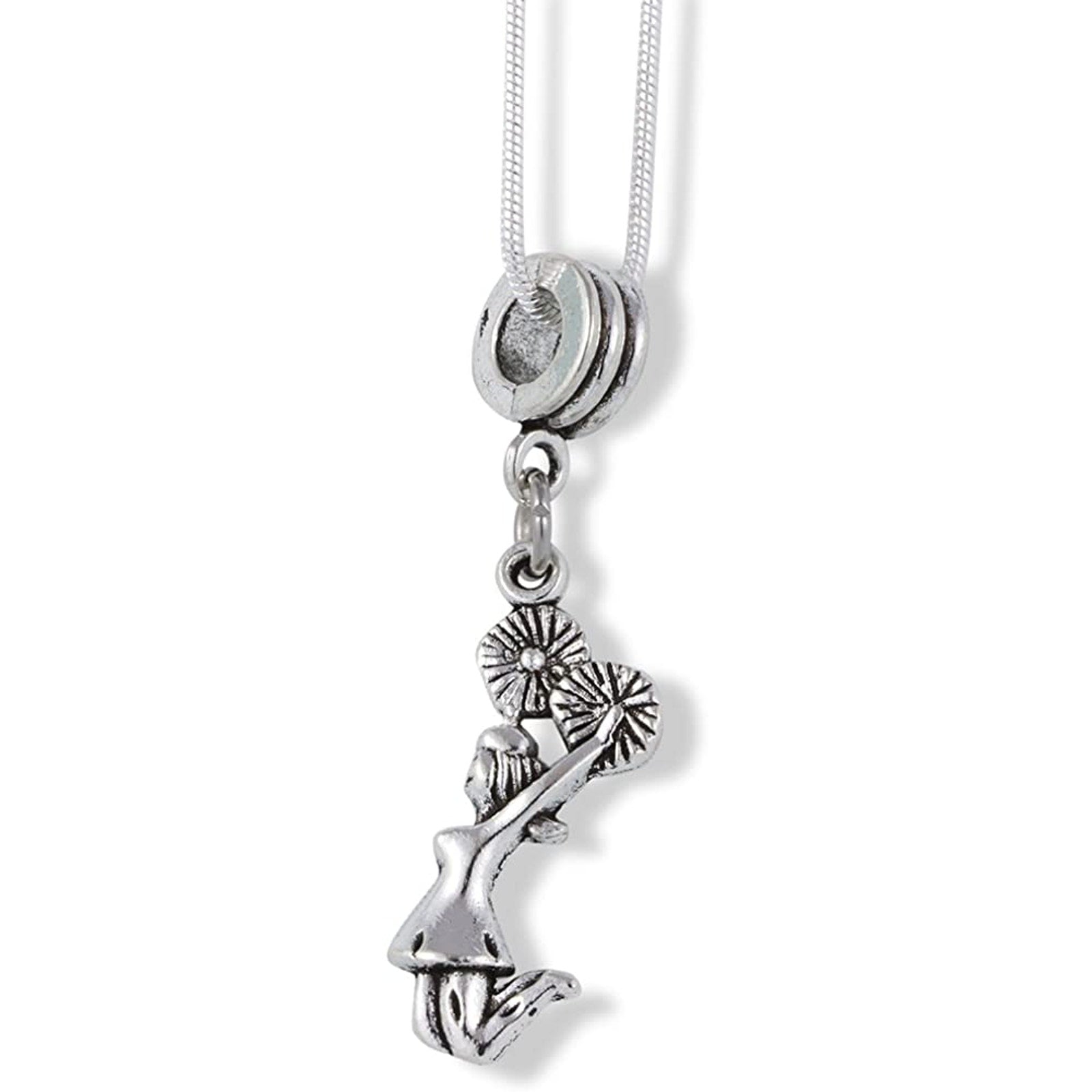 Cheerleader with Pom Poms Charm Snake Chain Necklace-0