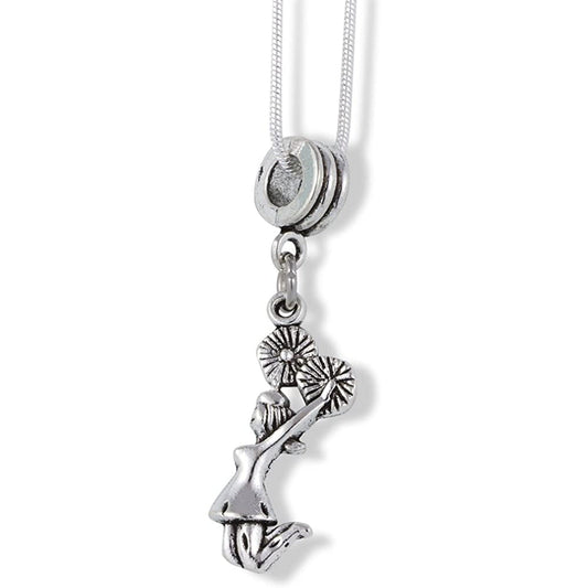 Cheerleader with Pom Poms Charm Snake Chain Necklace-0