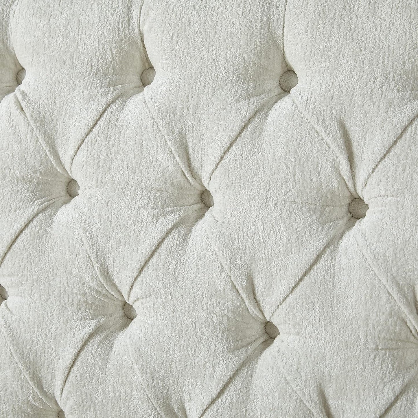 King Size Platform Bed Frame, Chenille Upholstered Sleigh Bed with Scroll Wingback Headboard & Footboard/Button Tufted/No Box Spring Required/Cream-3