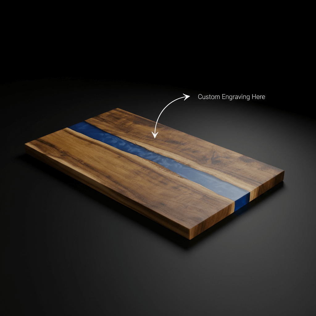 Acacia Wood Serving Board with Blue Pearl Resin | Custom Engraved Charcuterie Board | Personalized Gift for Kitchen & Events-1