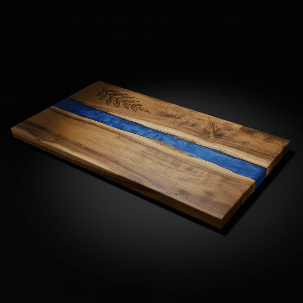 Acacia Wood Serving Board with Blue Pearl Resin | Custom Engraved Charcuterie Board | Personalized Gift for Kitchen & Events-2