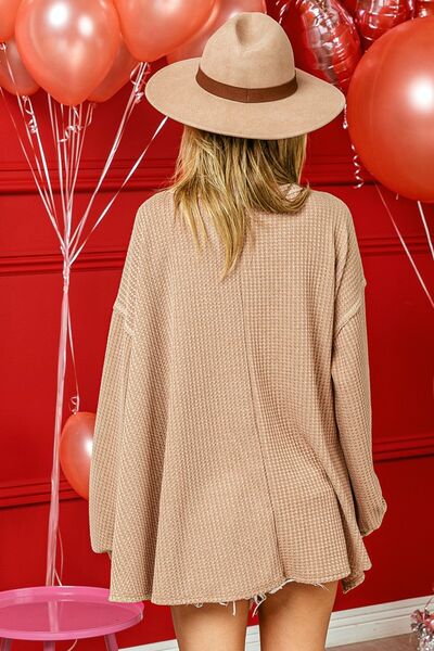 BiBi V-Neck Waffle Uneven Hem Top-1