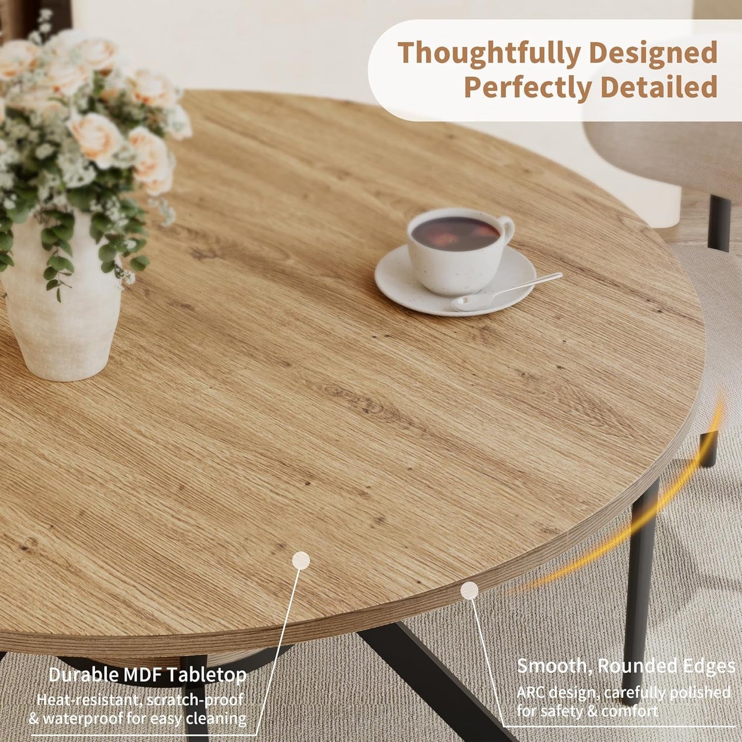 42 Inch Round Farmhouse Dining Table With Compact Storage-4