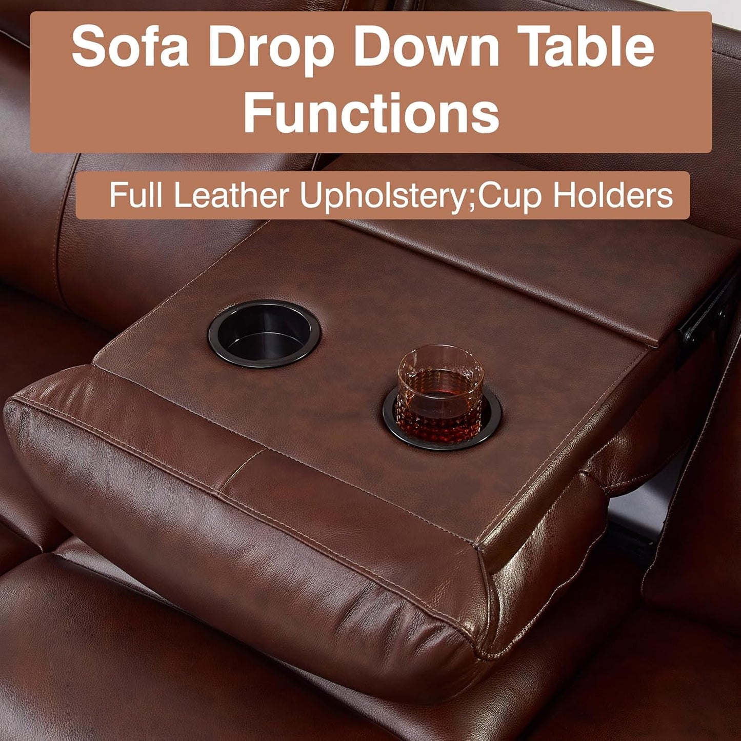 Brown Fullgrain Leather Powered Recliner Sofa Unit-3