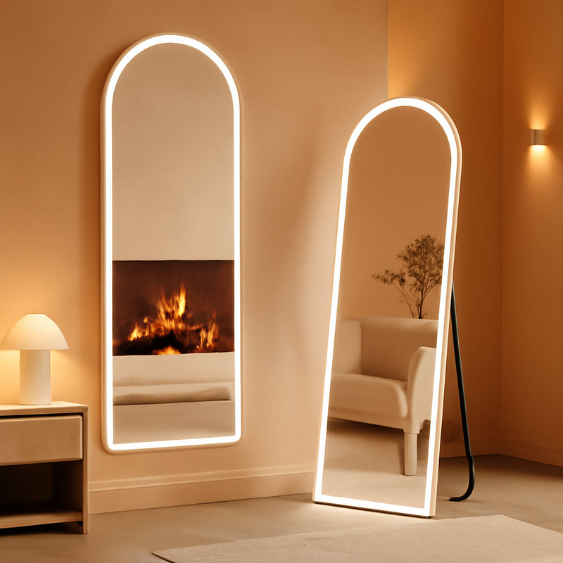Arched Full Length LED Mirror 61x17 Inch Dimmable 3 Color Floor Stand-0