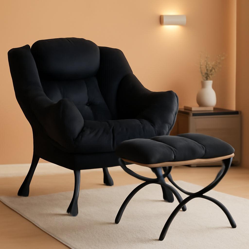 Large Upholstered Lounge Chair With Ottoman And Armrests-0