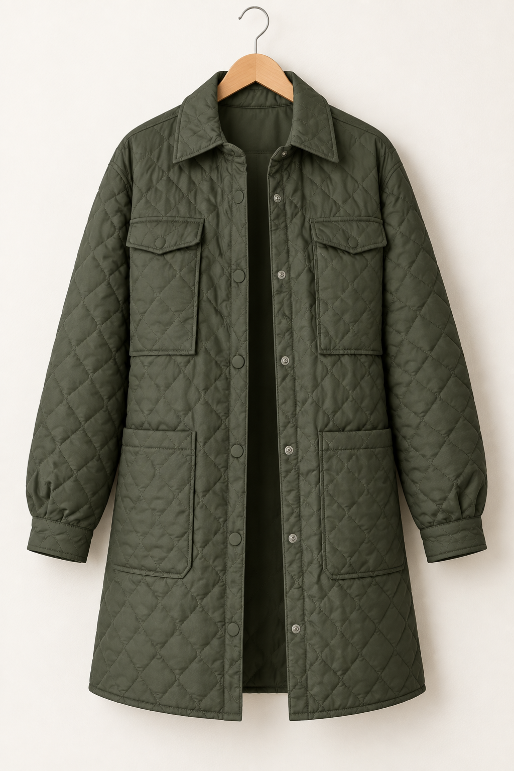 Diamond-Quilted Snap-Front Coat