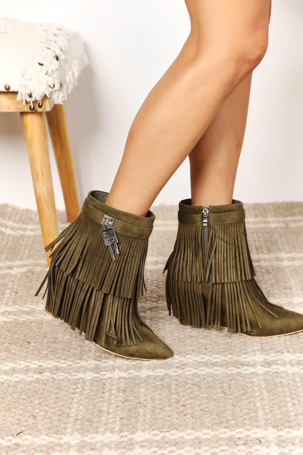 Legend Women's Tassel Wedge Heel Ankle Booties-2