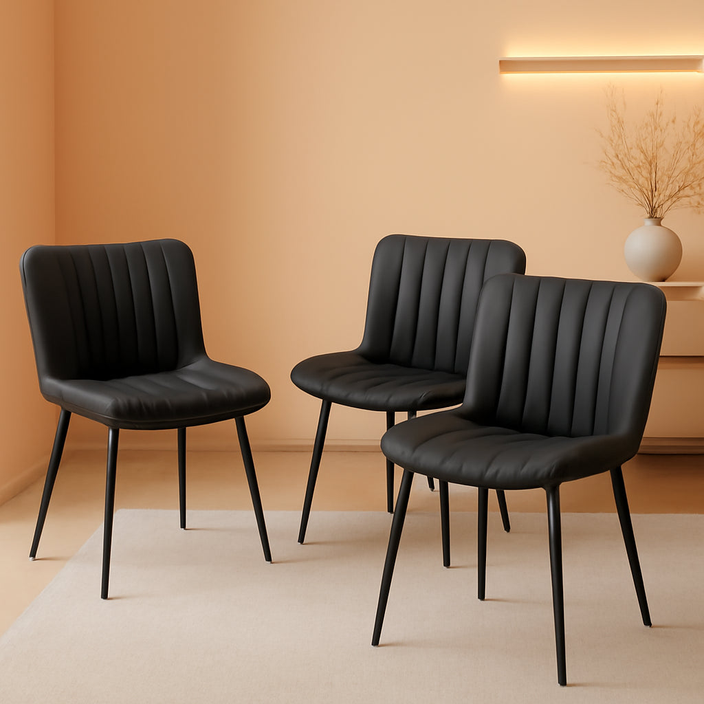 Black Leather Upholstered Dining Chairs Metal Legs-0