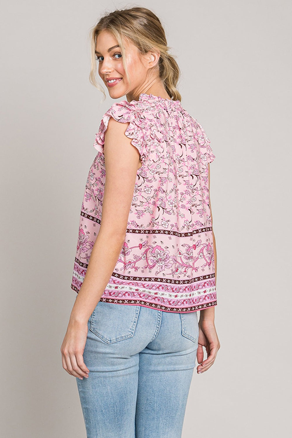 Cotton Bleu by Nu Lab Print Ruffle Sleeve Detail Blouse-1