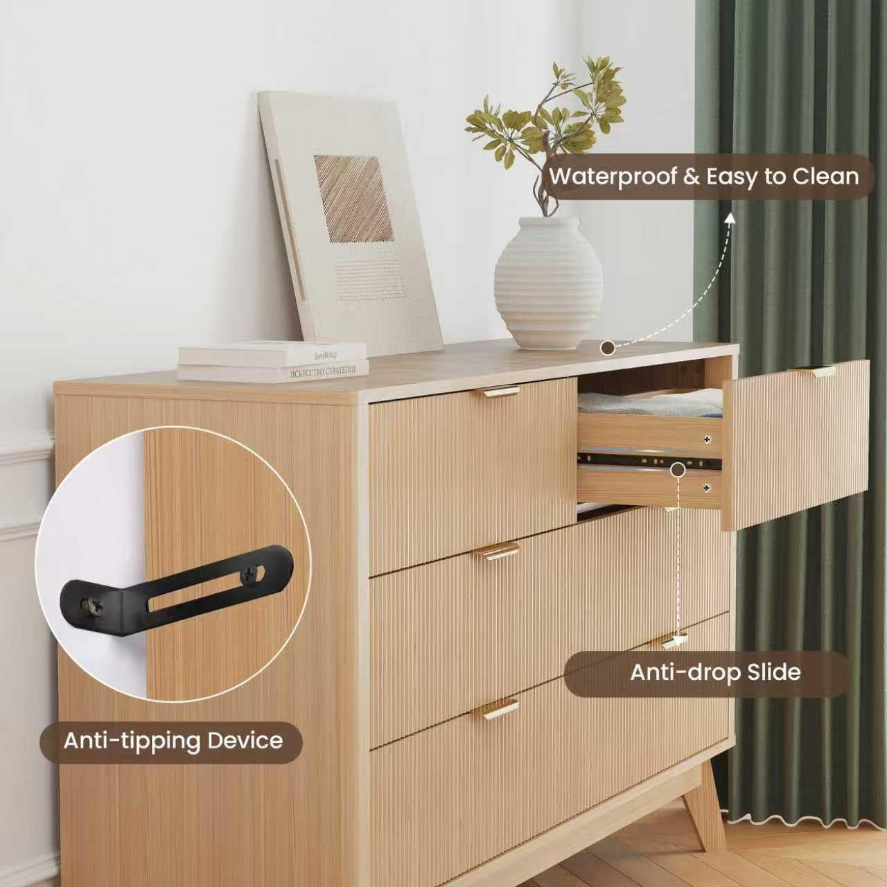 Fluted 49Inch Serpentine Dresser Oak Finish Contemporary-2