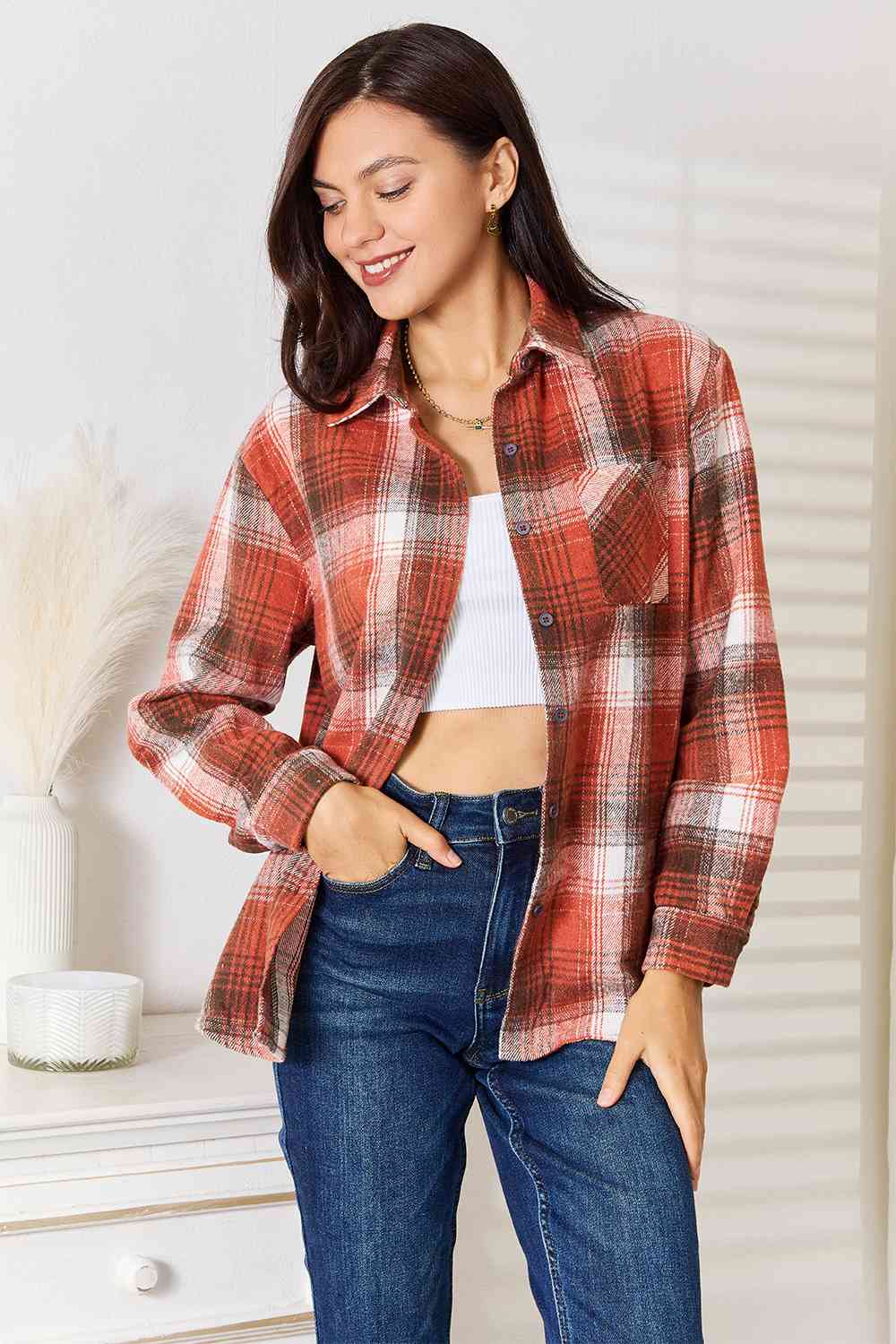 Elacy Favorite Double Take Plaid Long Sleeve Shirt