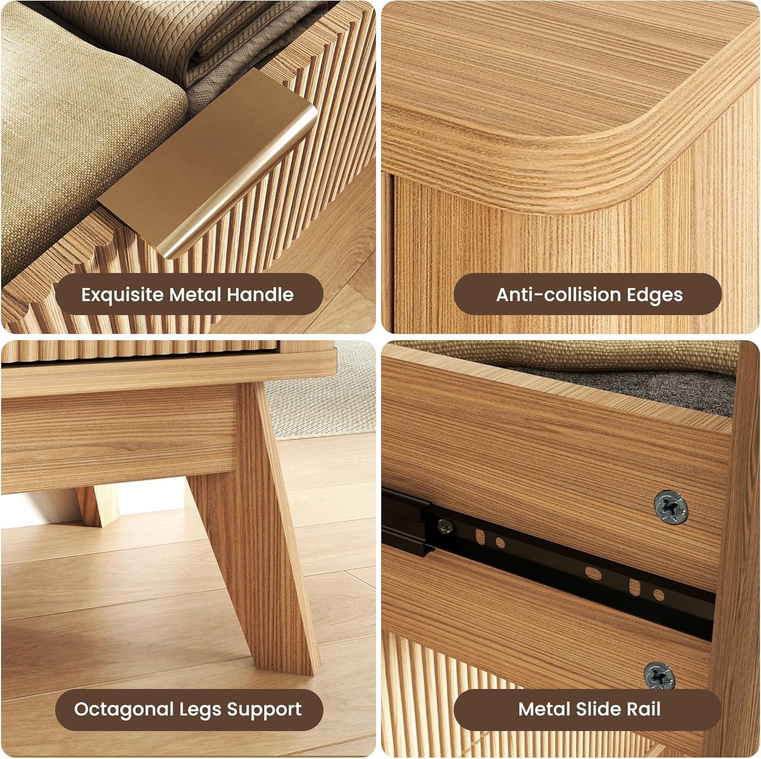 Fluted 49Inch Serpentine Dresser Oak Finish Contemporary-4