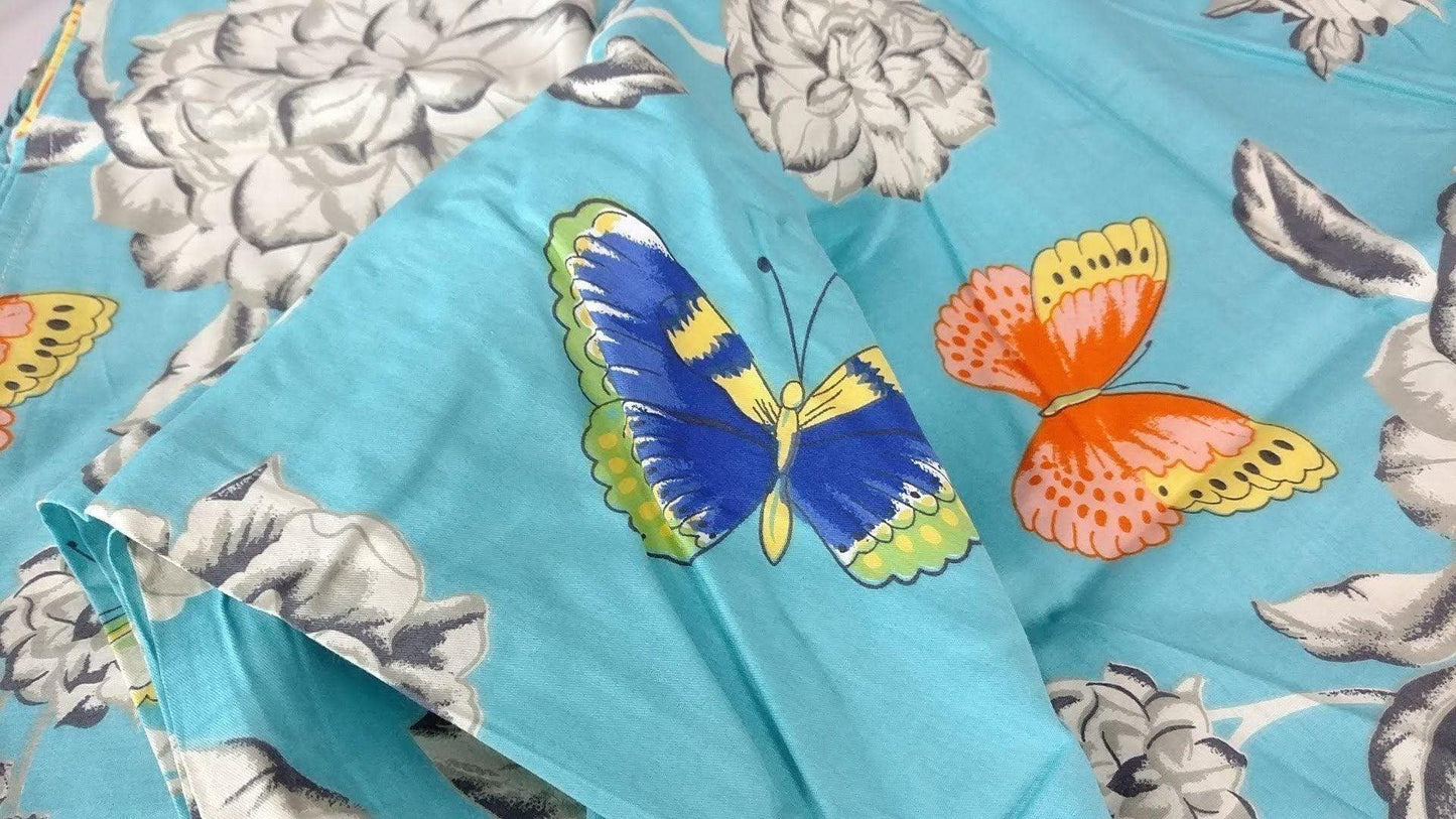 Tache 2-3 PC Cotton Butterfly Wonderland Blue Floral Colorful Girly Flat Sheet Set