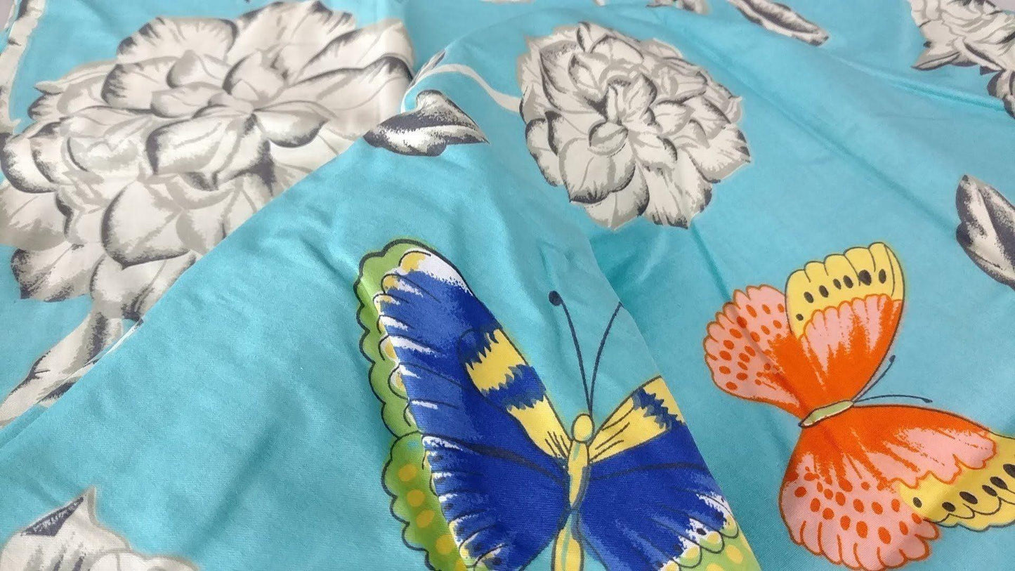 Tache 2-3 PC Cotton Butterfly Wonderland Blue Floral Colorful Girly Flat Sheet Set