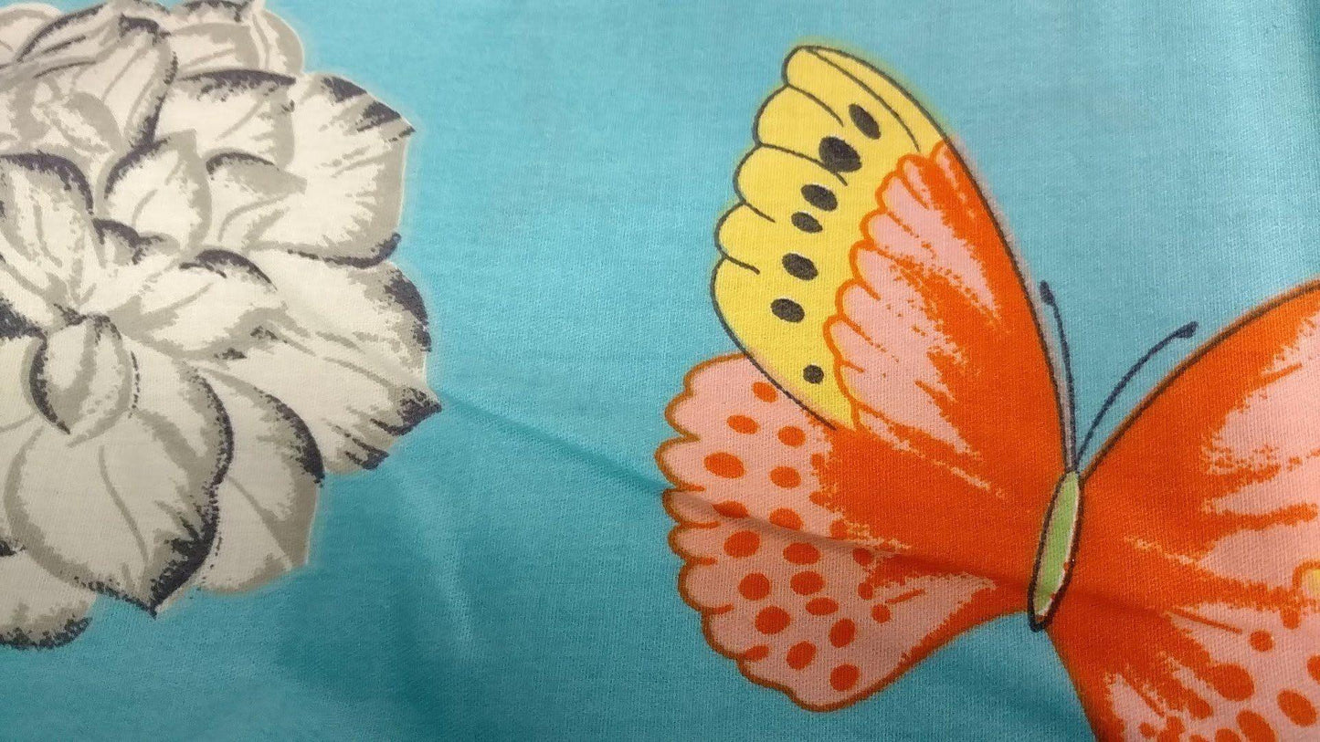 Tache 2-3 PC Cotton Butterfly Wonderland Blue Floral Colorful Girly Flat Sheet Set